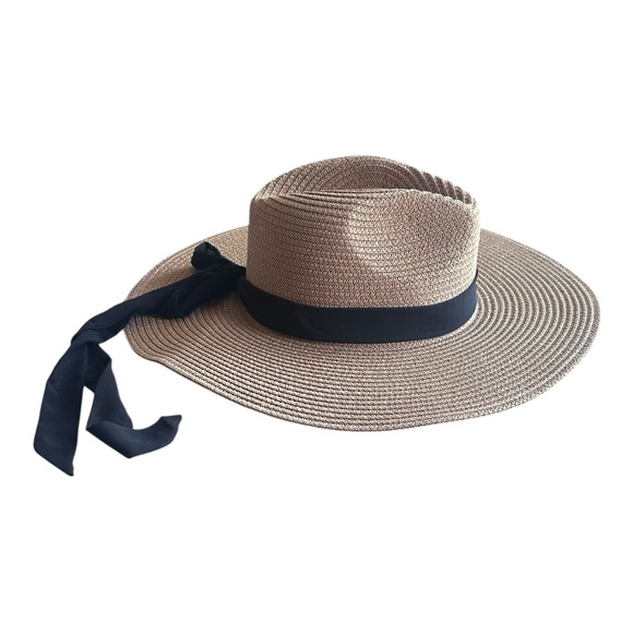 NWT Vince Camuto sun hat black and tan with ribbon one size - Picture 1 of 7